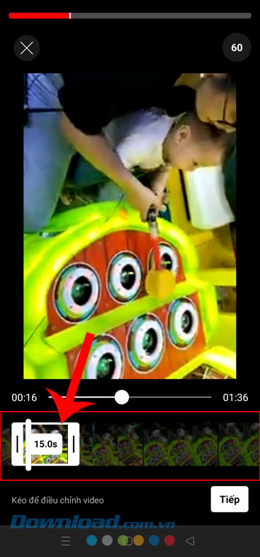 Di chuyển khung màu trắng đến vị trí video muốn cắt