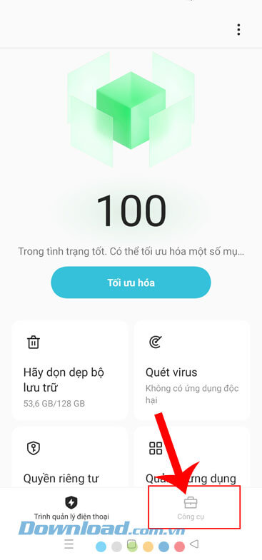 Nhấn vào mục Công cụ