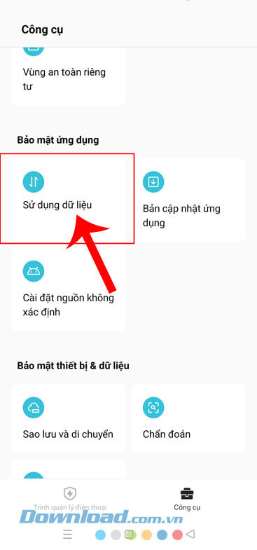 Ấn vào mục Sử dụng dữ liệu