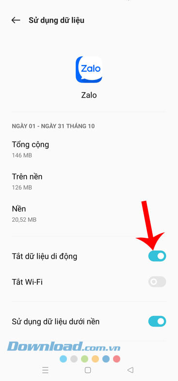 Đã chặn ứng dụng sử dụng dữ liệu di động