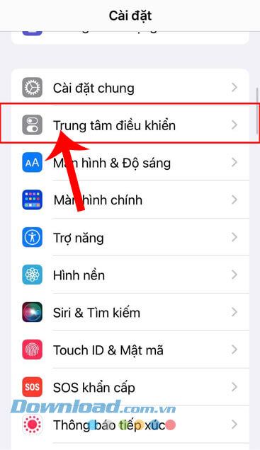 Ấn vào mục Trung tâm điều khiển