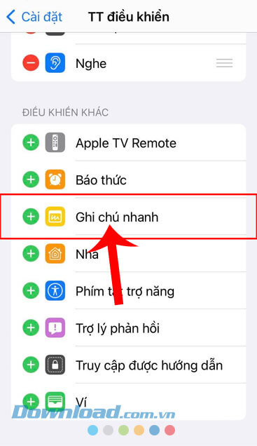 Chạm vào mục Ghi chú nhanh