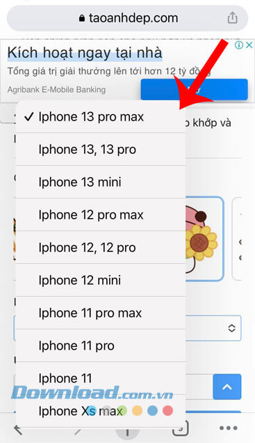 Nhấn và chọn dòng điện thoại iPhone mình đang dùng