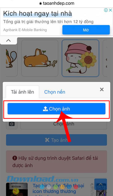 Chạm vào nút Chọn ảnh