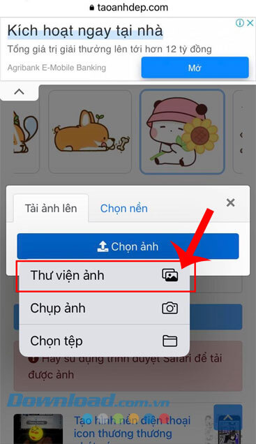 Nhấn vào mục Thư viện ảnh