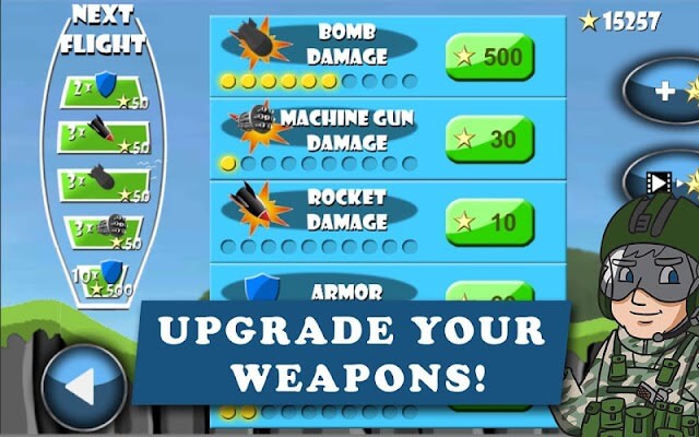 Nâng cấp vũ khí  để tăng cường chiến đấu cơ của bạn trong game Carpet Bombing