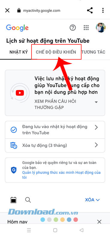 Ấn vào mục Chế độ điều khiển