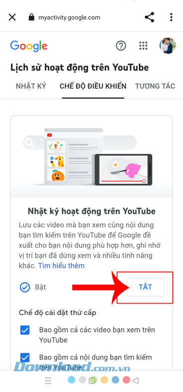 Chạm vào nút Tắt