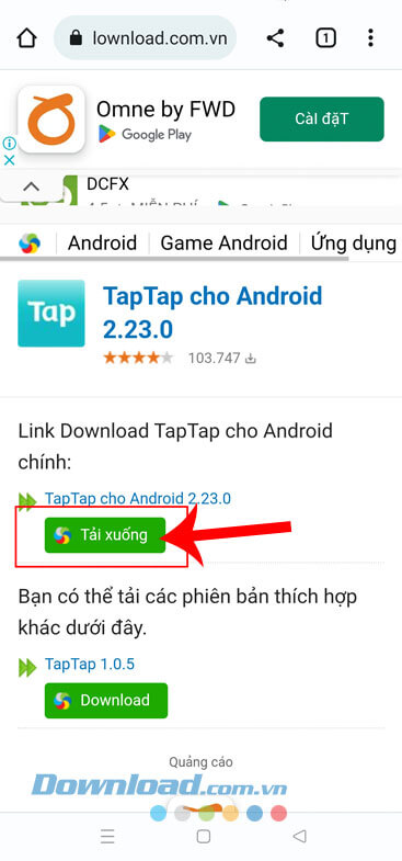Nhấn vào nút Tải xuống hoặc Download