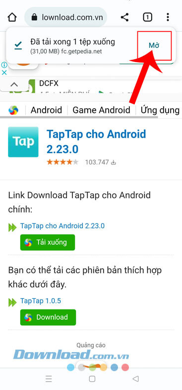 Chạm vào nút Mở 