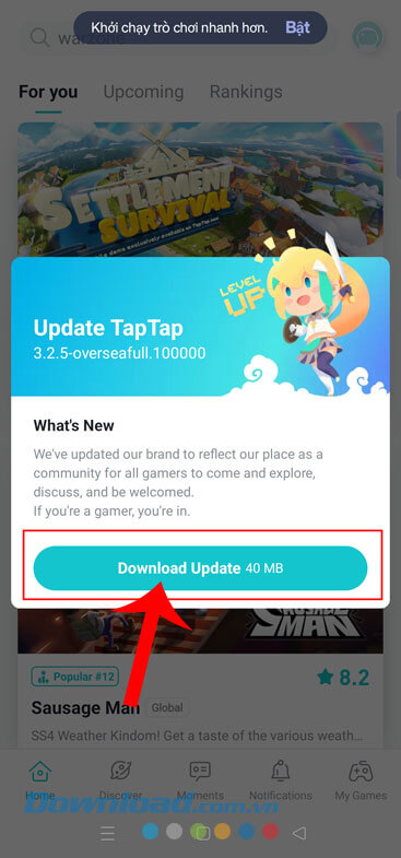 Chạm vào nút Download Update