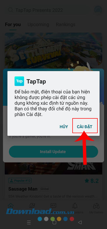 Nhấn vào nút Cài đặt