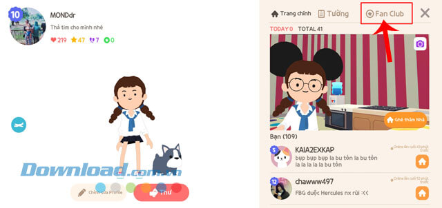 Nhấn vào mục Fan Club