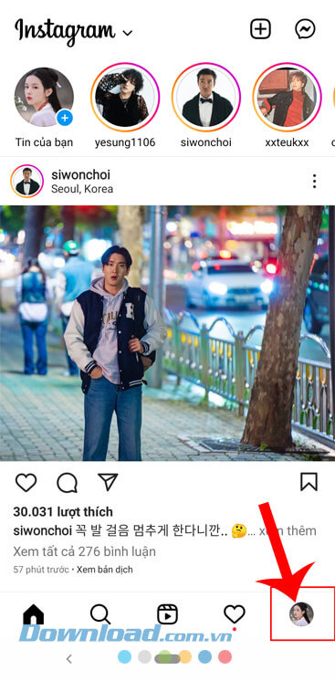 Nhấn vào biểu tượng tài khoản