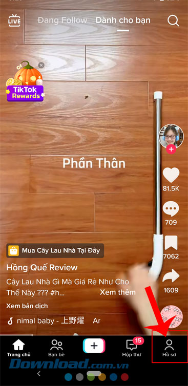 Chạm vào biểu tượng tài khoản