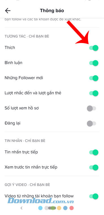  Chỉnh thông báo trong hai mục: Tương tác - chỉ bạn bè và Tin nhắn - chỉ bạn bè