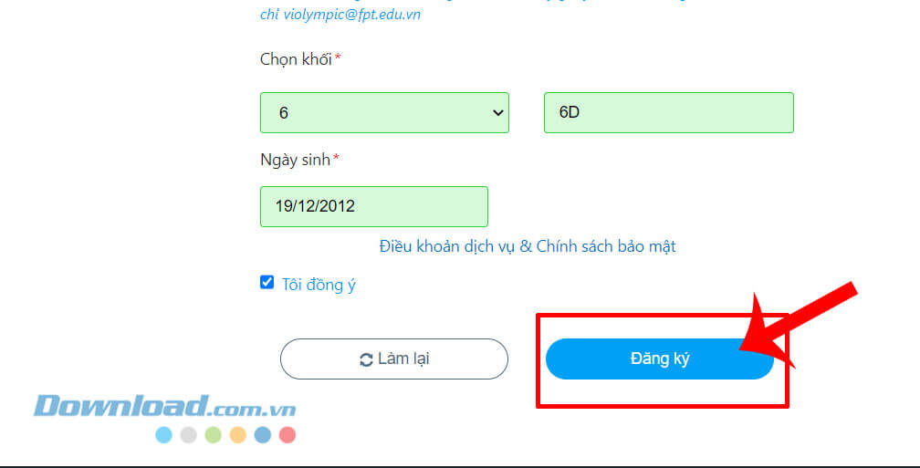 Nhấp chuột vào nút Đăng ký