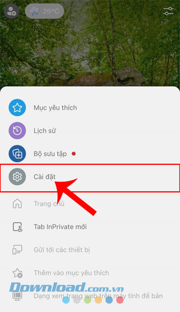 Nhấn vào mục Cài đặt 