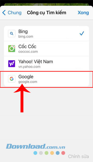 Chọn công cụ tìm kiếm Google 