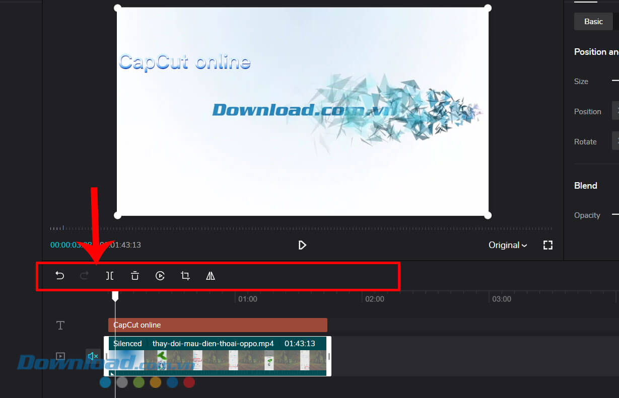 Dùng các công cụ khác: Undo, Restore, Split, Delete, Reverse, Trim, Mirror