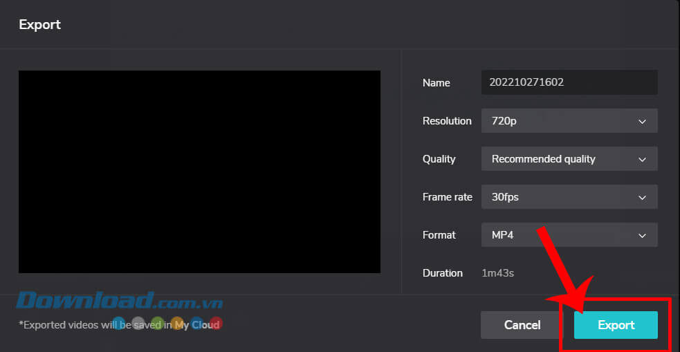 Tiếp tục nhấn vào nút Export
