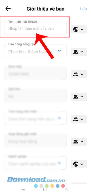 Nhập tên thân mật của mình