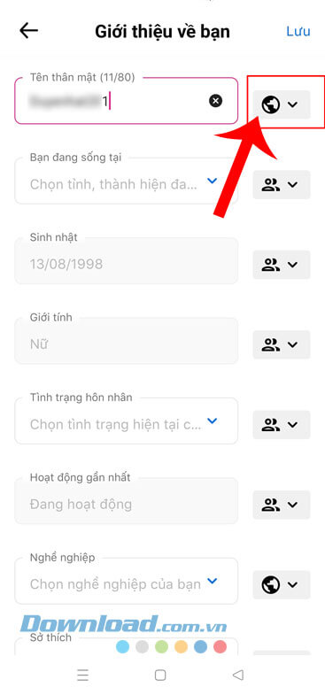 Nhấn vào biểu tượng quả địa cầu