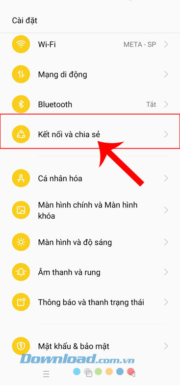 Ấn vào mục Kết nối và chia sẻ