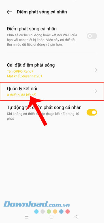 Nhấn vào mục Quản lý kết nối