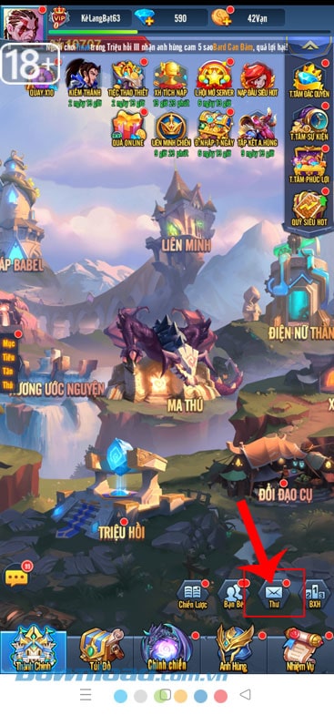 Nhấn vào biểu tượng bức thư