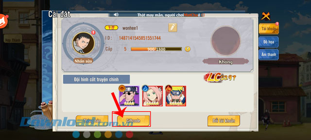 Chạm vào nút Giftcode