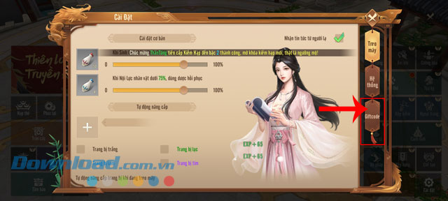  Ấn vào mục Giftcode