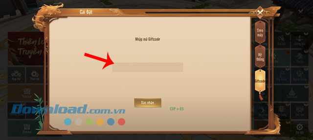 Nhập một trong những mã code phía trên