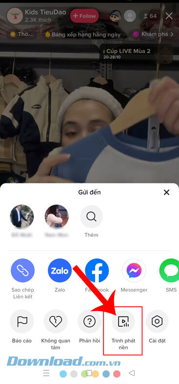 Nhấn vào mục Trình phát nền