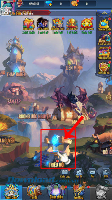 Nhấn vào mục Triệu hồi