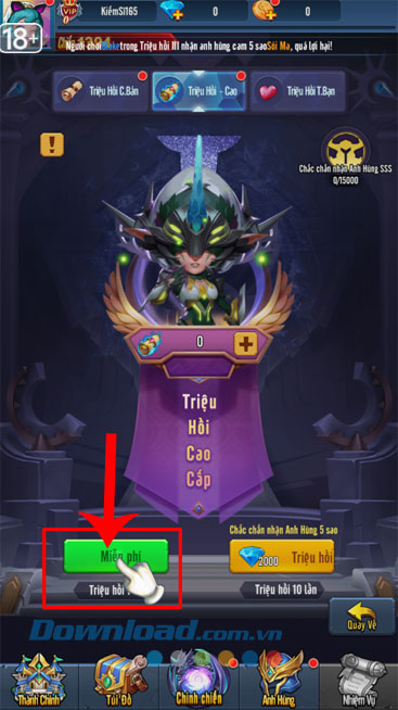 Click chuột vào nút Miễn phí