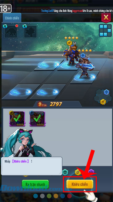 Click chuột vào nút Khiêu chiến