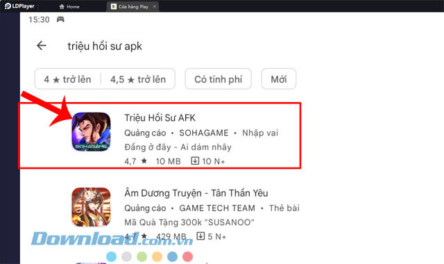 Nhập từ khóa "Triệu Hồi Sư AFK"