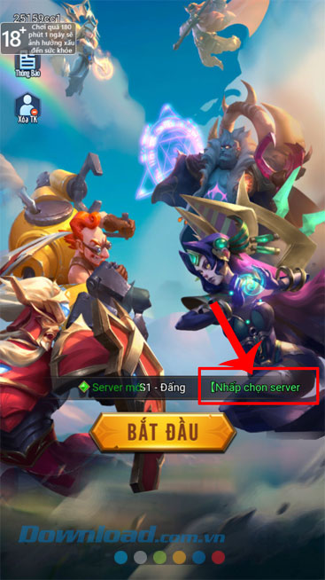  Nhấn vào mục “Nhấp chọn server”