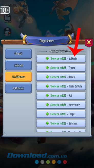 Lựa chọn máy chủ cho tài khoản game
