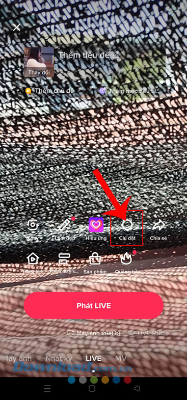 Nhấn vào biểu tượng cài đặt