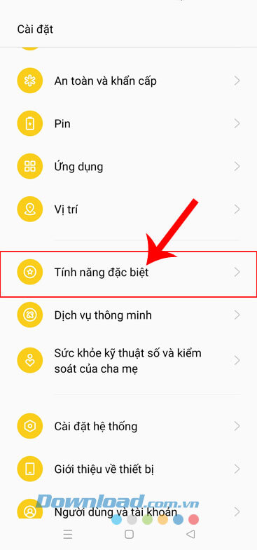  Ấn vào mục Tính năng đặc biệt