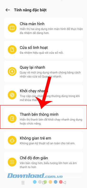 Chạm vào Thanh bên thông minh