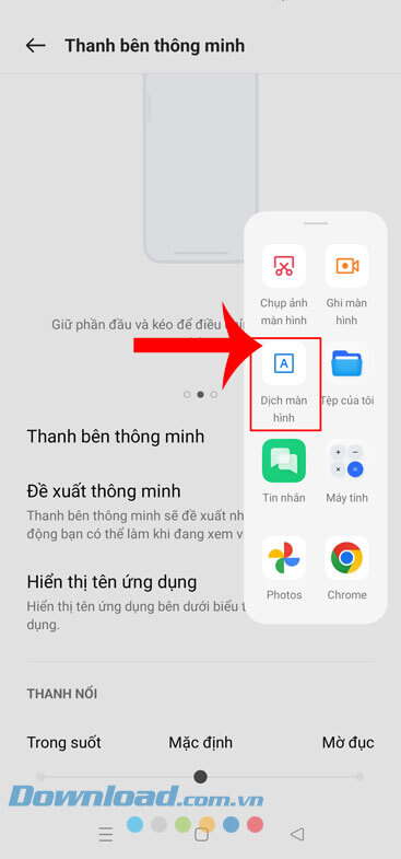 Nhấn vào mục Dịch màn hình