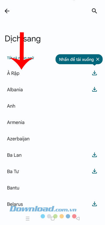 Chọn ngôn ngữ mà mình muốn dịch văn bản