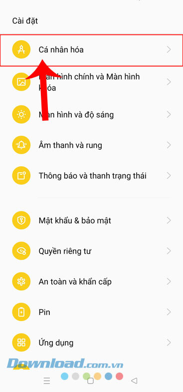 Ấn vào mục Cá nhân hóa