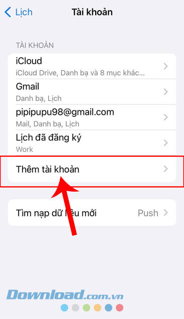Nhấn vào mục Thêm tài khoản