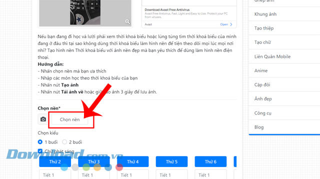 Nhấp chuột vào nút Chọn nền