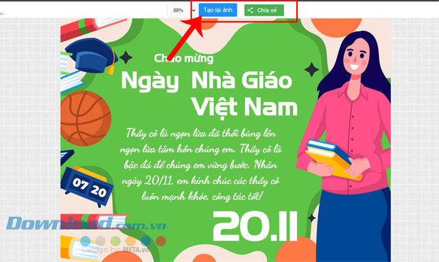 Click chuột vào nút Lưu ảnh hoặc Tạo lại ảnh