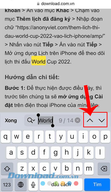 Điều chỉnh lên hoặc xuống để xem mục hiển thị các từ tiếp theo